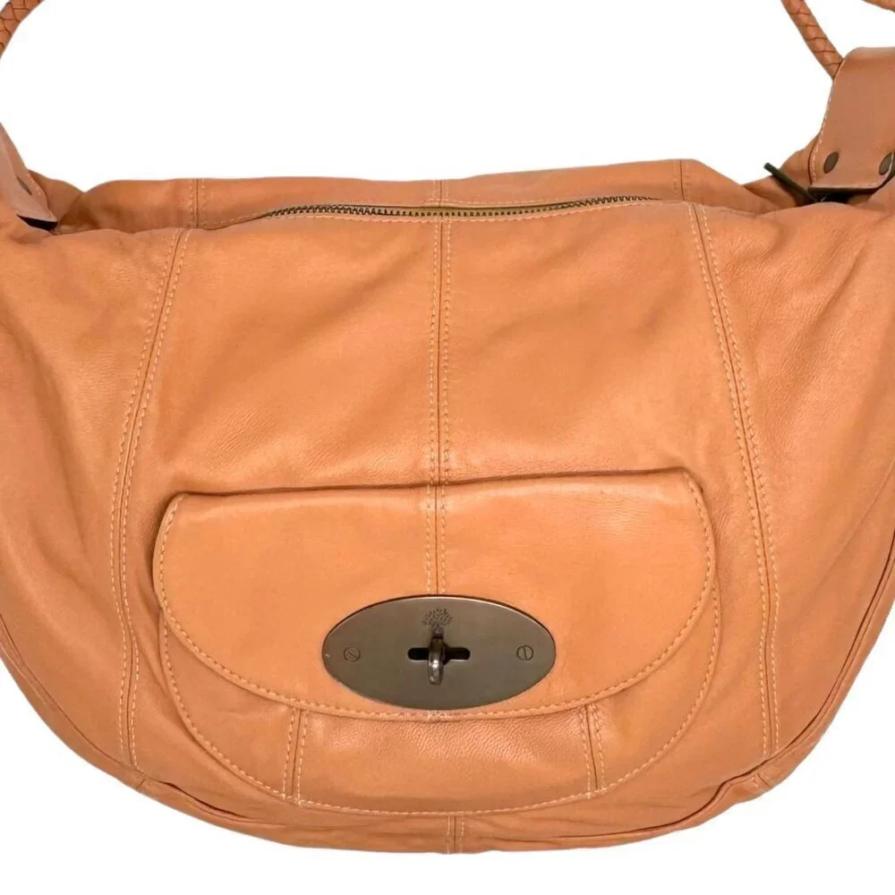 MULBERRY Araline Hobo Bag Peach Leather Tassels Boho Chic Luxury Designer